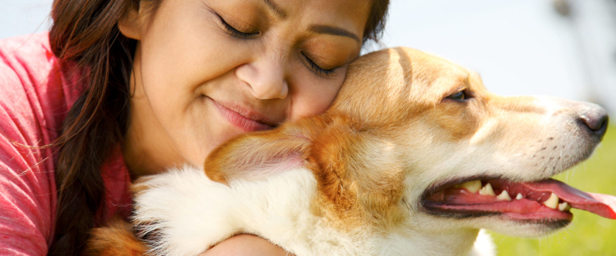 Person hugging dog