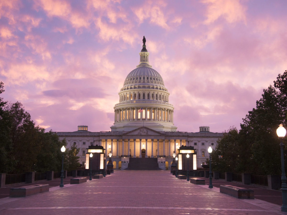 Washington DC: The Sun Sets On The United States Capitol Building.