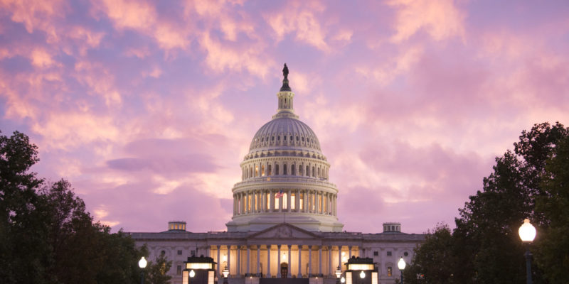 Washington DC: The Sun Sets On The United States Capitol Building.